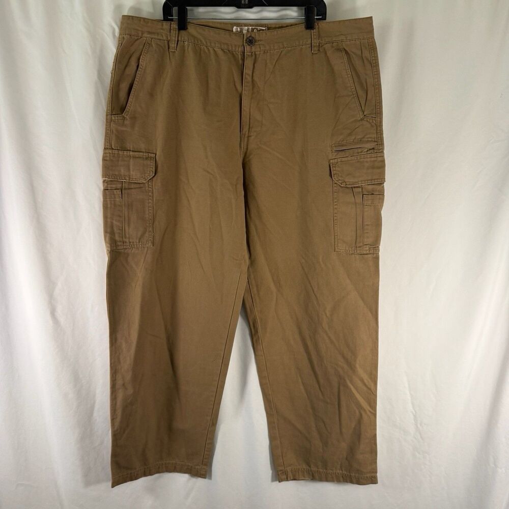 Plugg Cargo Pants Men's 42x32 Brown Canvas Button Zip 100% Cotton